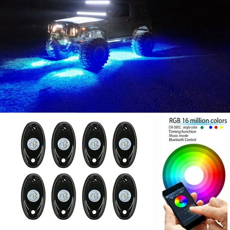 Jeobest 8 Pods LED Rock Lights LED Truck Bed Lighting Bluetooth Remote Control Multicolor Neon LED Light Kit for Jeep Off Road Truck Car ATV SUV Vehicle Boat Underbody Glow Trail Rig Neon