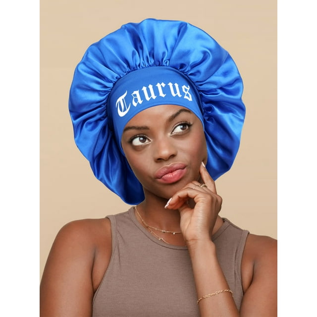 Constellation-Print Satin Sleep Bonnet & Headband-Wide-Band Soft Wrap for Daily Use, Makeup & Skincare|Adjustable Hair Protector Taurus M