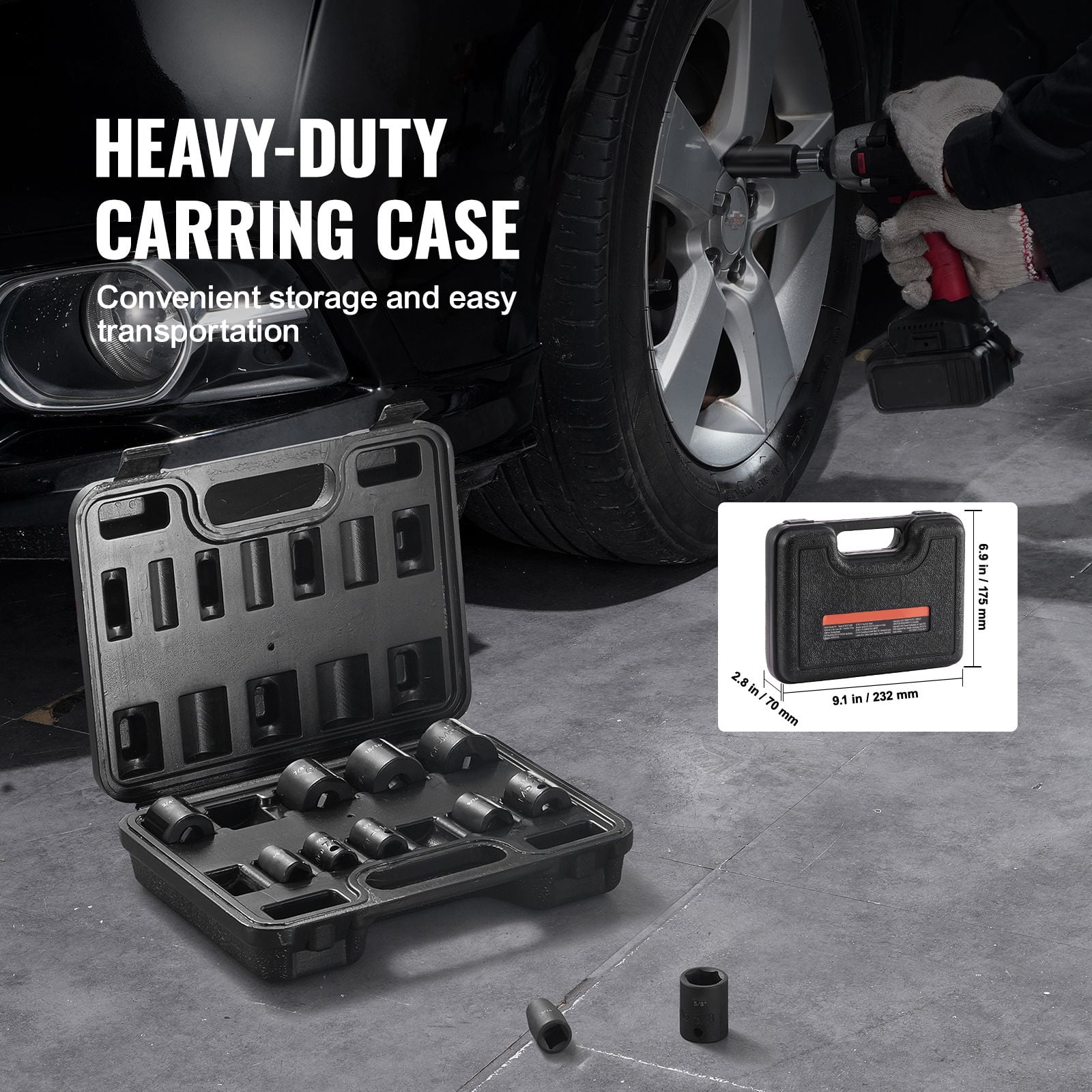 Zaverox 12PCS 3/8" Drive Shallow 6 Point Impact Socket Set, SAE 5/16"-1" Cr-Mo Alloy Steel Auto Repair Socket Kit with Storage Case