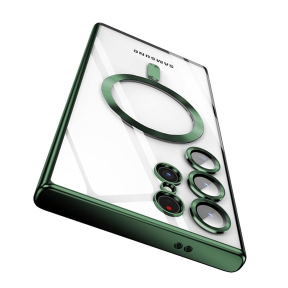 ELEHOLD Plating Clear Magnetic Case for Samsung Galaxy S24,Soft TPU Shockproof Transparent Clear Compatible with Mag Safe Anti-Yellowing Case for Galaxy S24,Green