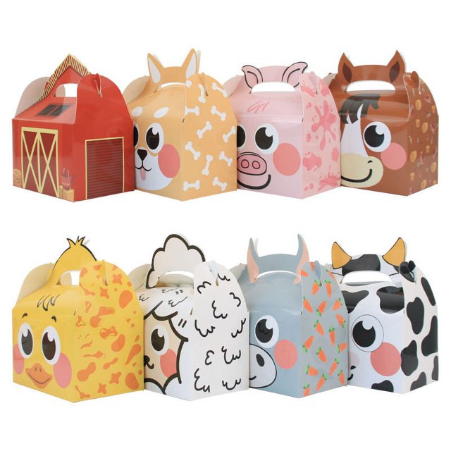 ER Caja de embalaje de animales de dibujos animados de 24 piezas, caja de regalo de cartón, caja de regalo vacía, mini caja de dulces, chocolate, temporada de graduación, boda, festival, fiesta Rojo Verde