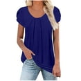 thumbnail image 2 of KDDYLITQ Basic Tops Work Chiffon Pleated Plus Blouses Women Petal Sleeve Chiffon Crew Neck Blouses for Women Keyhole Back Tee Shirts for Women Plus Size Dark Blue 4X, 2 of 5