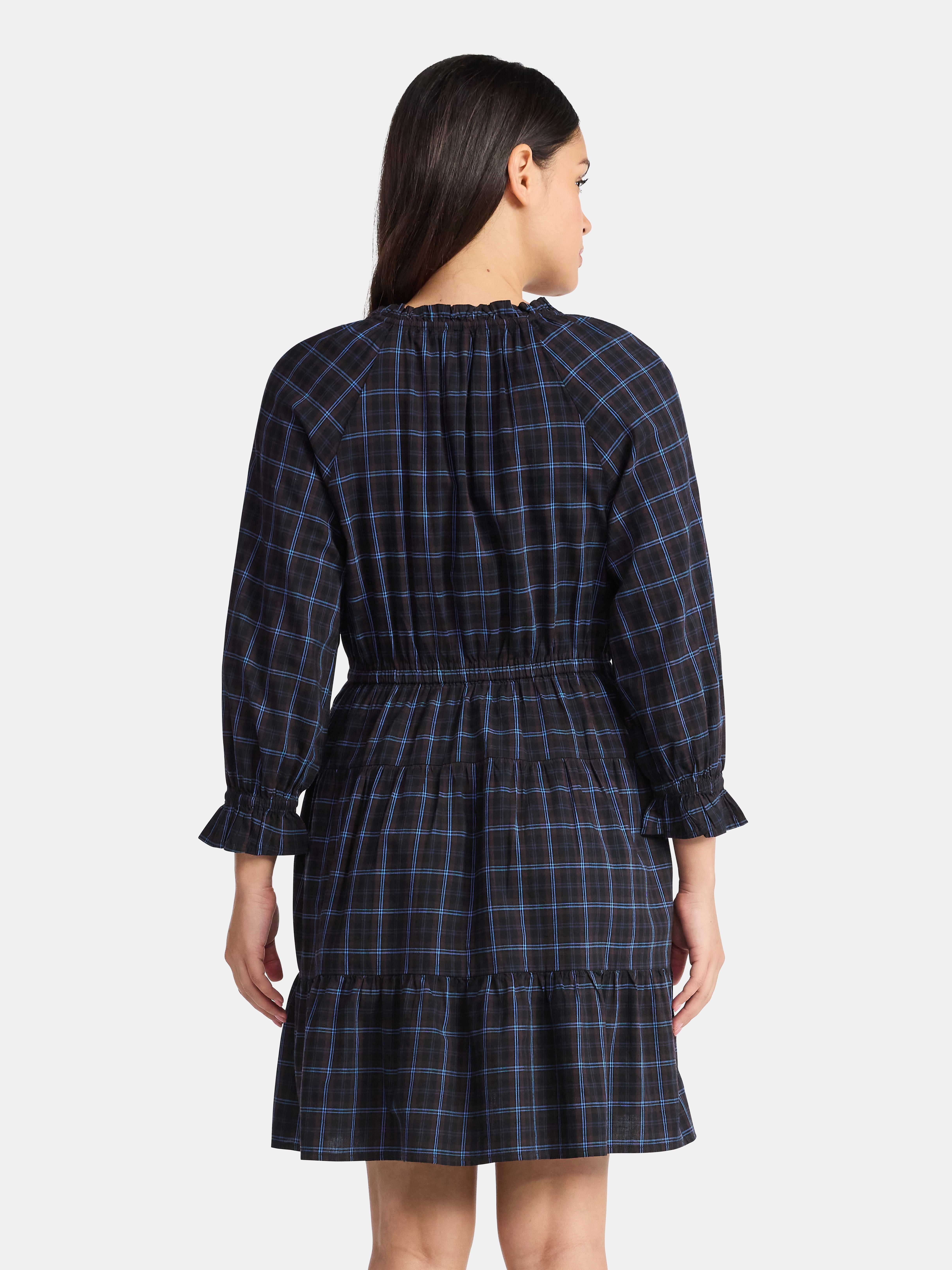 Time and Tru Women's Ruffle Neck Tiered Mini Dress, Sizes XS – XXXL