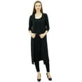 thumbnail image 3 of Bimba Women Spandex Soft Drape Long Shrug Cardigan 3/4 Sleeve Casual Longline Coverup Black, 3 of 5