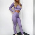 thumbnail image 2 of Mujeres con cuello en V Manga larga Tops Pantalones largos Dos piezas Conjunto sólido Traje casual Wmkox8yi bvn3073, 2 of 7