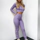 thumbnail image 2 of Mujeres con cuello en V Manga larga Tops Pantalones largos Dos piezas Conjunto sólido Traje casual Wmkox8yi bvn3073, 2 of 7