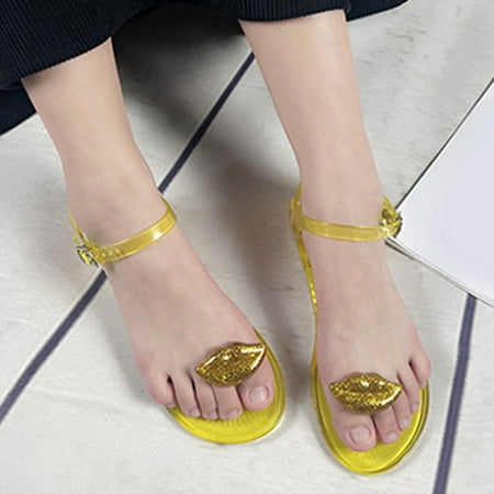 

Daznico Womens Sandals Comfortable Ladies Summer Rhinestone Jelly Clip Toe Beach Big Size Flat Transparent Sandals Sandals for Women 2024(Color:Yellow Size:US 7.5)