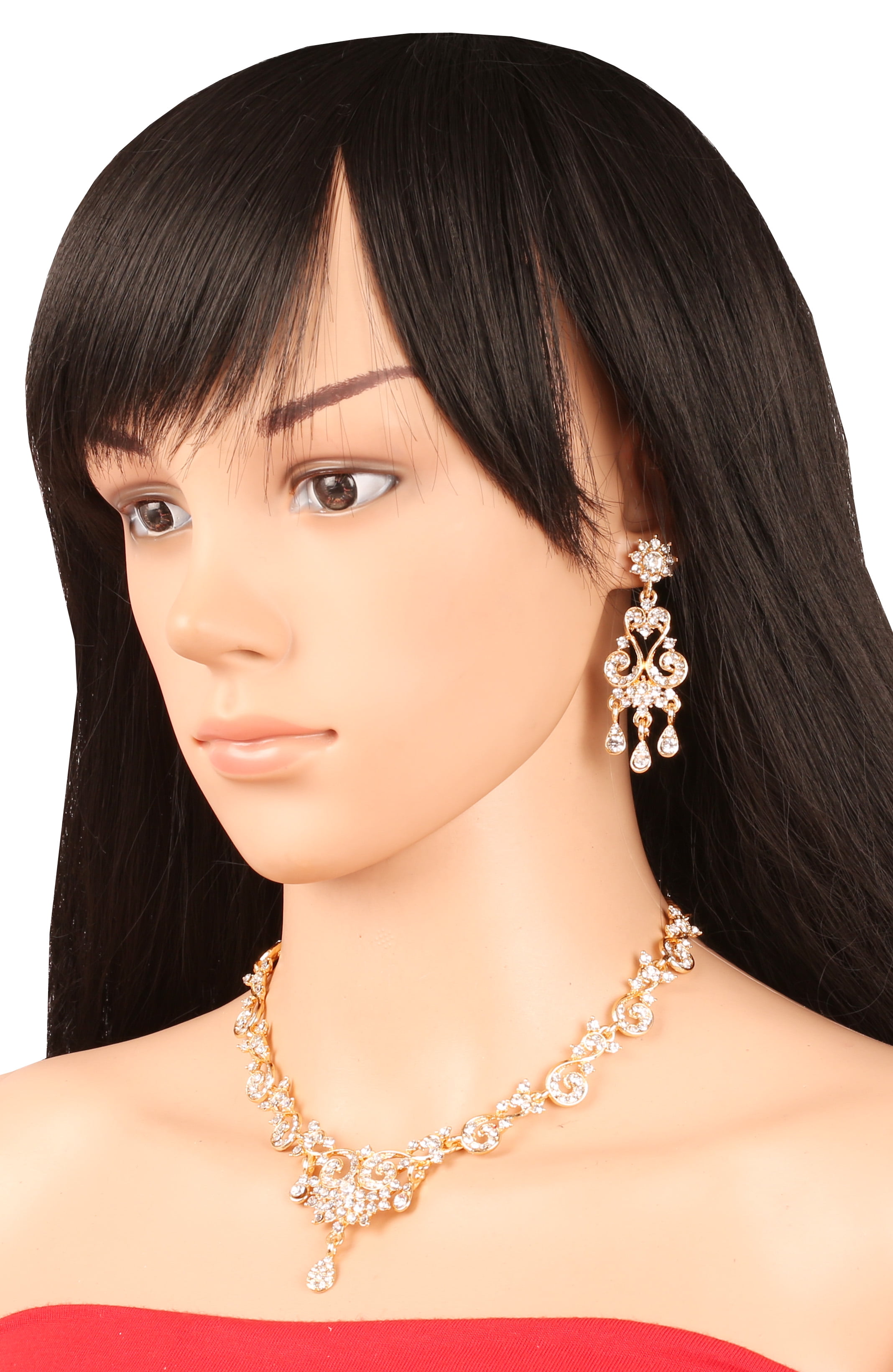 Sunsoul By Touchstone Indian Handcrafted White Rhinestone old Tone Jewelry Necklace Set For Women.