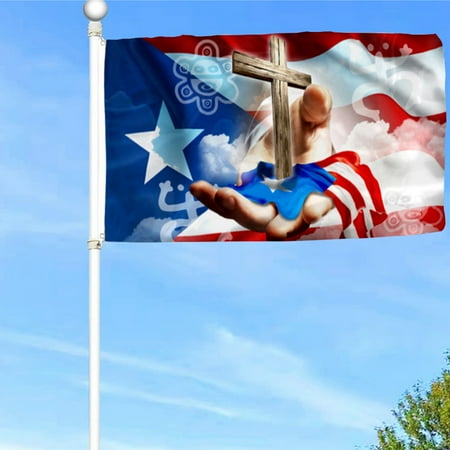 Bayyon Puerto Rico Christian Cross Grommet Flag Banner with Grommets 3x5Feet Man cave Decor