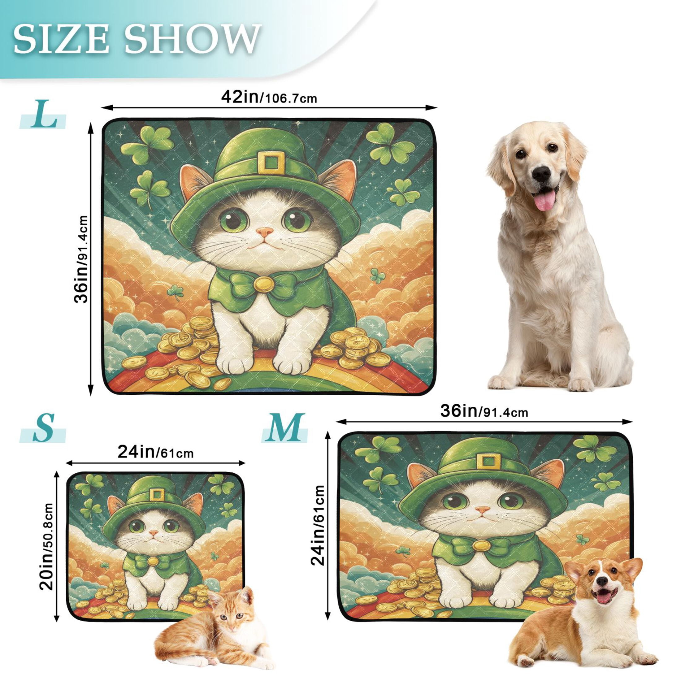Qxltty St Patricks Cat Cat litter Pads Pet Set of 2 Diaper Mats Center Anti-leakage Layer Absorbent Soft and Comfortable