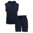 thumbnail image 6 of Afuyipoi Men's Two - Piece Set,Distressed Pocket & Drawstring Loose Sleeveless Hooded Top+Shorts Sets Navy XL, 6 of 6