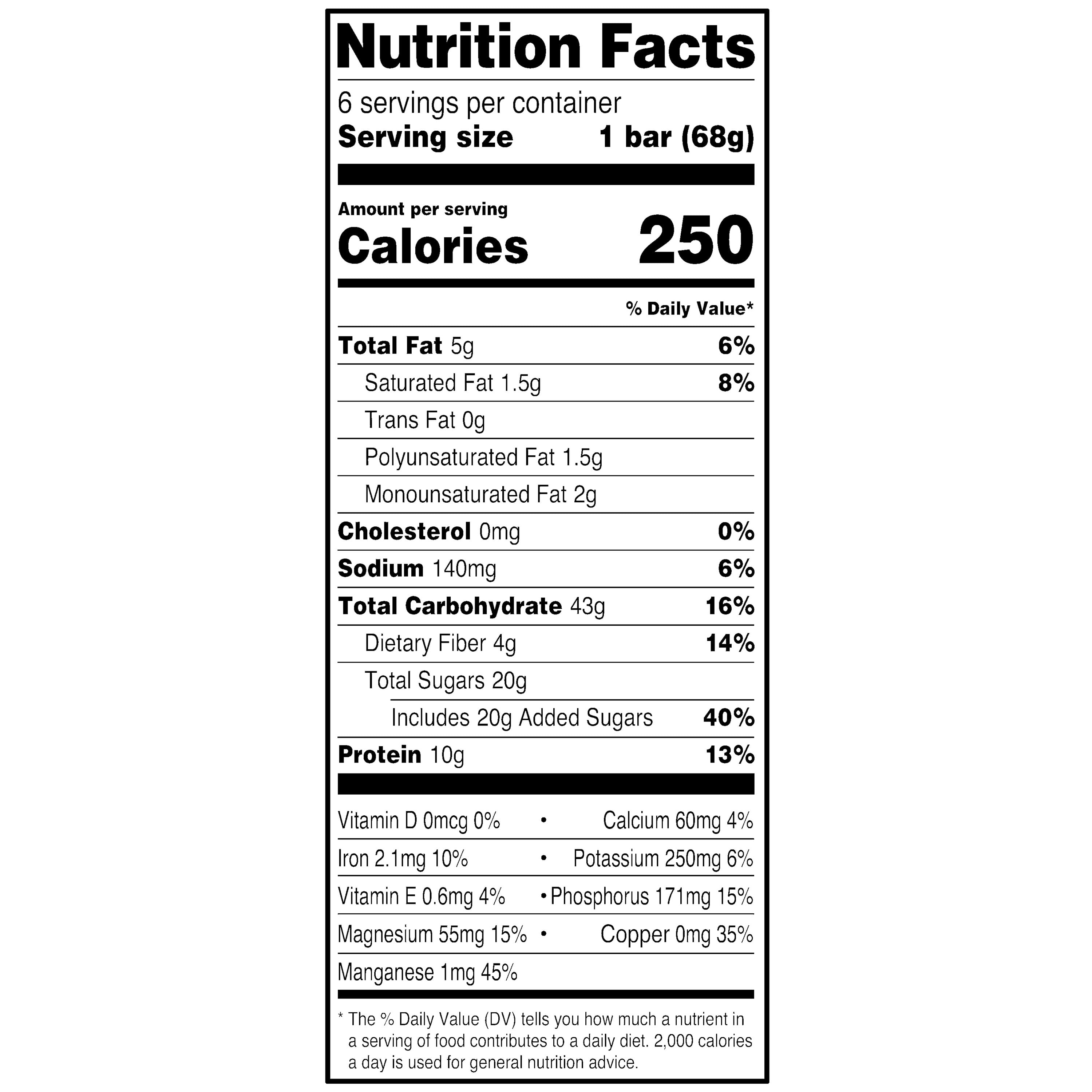 Great Value Energy Bar, Chocolate Chip, 2.4 oz, 6 Count