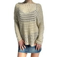thumbnail image 2 of Y2K Long Sleeve Women T Shirts Patchwork Crochet Knit Crop Top Hollow Out Ribbed Pullover Jumper Tops Streetwear, 2 of 10