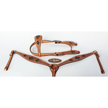 Show Tack Bridle Western Leather Rodeo Headstall Breast Collar 8582