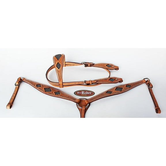 Show Tack Bridle Western Leather Rodeo Headstall Breast Collar 8582