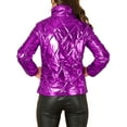 thumbnail image 3 of MODA NOVA Juniors Holographic Zipper Quilting Metallic Short Puffer Coat Jacket Purple M, 3 of 6