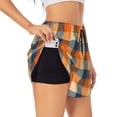 thumbnail image 1 of Balery Warm Orange Plaid Pantalones cortos deportivos para mujer con forro y dos bolsillos, elásticos, para entrenamiento, gimnasio, yoga-Large, 1 of 7