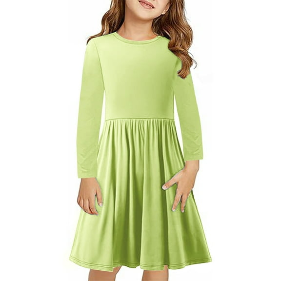 JUSLIO Dresses for Girls Casual Ruched Long Sleeve Girls Dress Winter Holiday Party Dresses