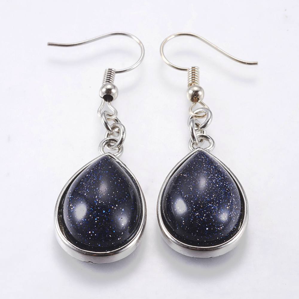 10pairs & Mixed Stone Dangle Earrings with Brass Earring Hooks teardrop 48mm Pin: 0.5mm