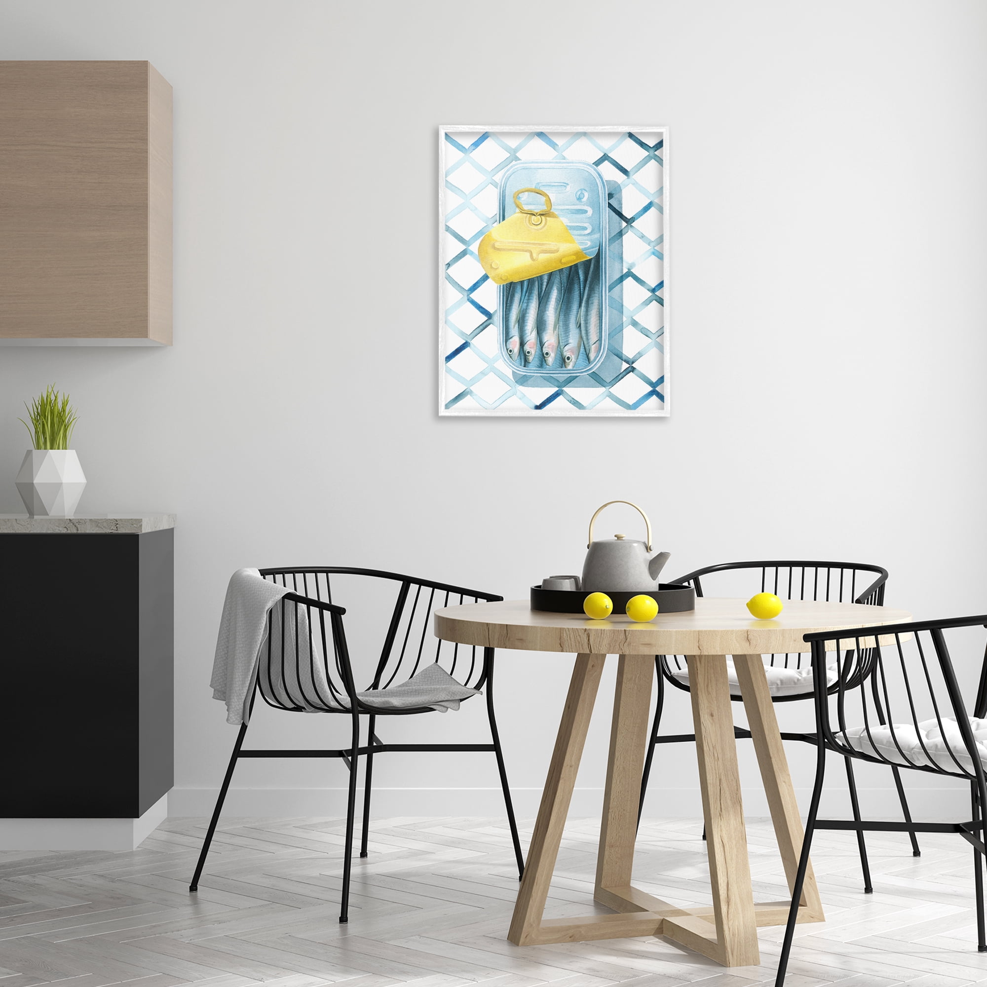 Stupell Industries Geometric Sardines Can Food & Beverage Painting White Framed Art Print Wall Art, 24 x 30