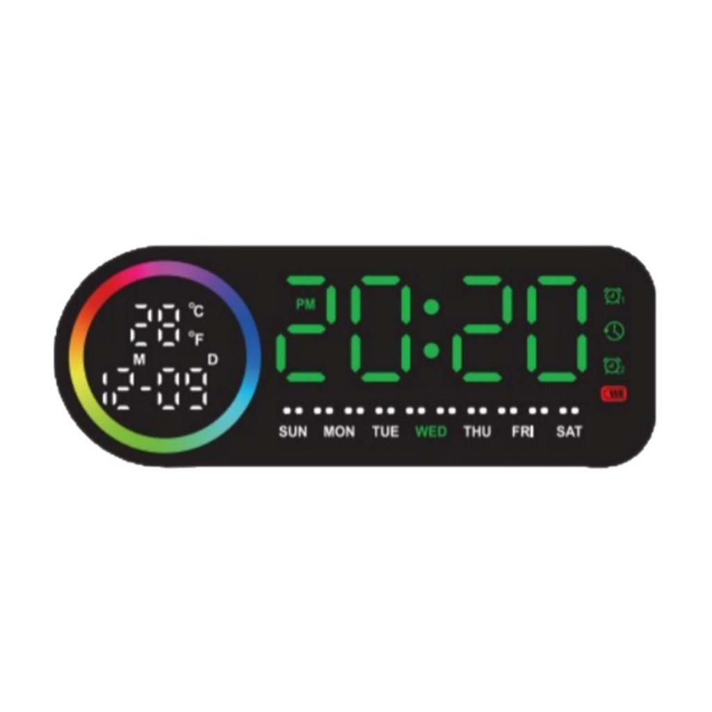 Zeiwohndc 7 Color LED Digital Clock With Indoor Room Thermometers And Calendar Function