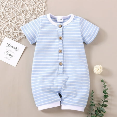 

NIUREDLTD Kids Baby Girls Boys Shorts Sleeves Stripe Ribbed Romper Bodysuit Jumpsuit Suit