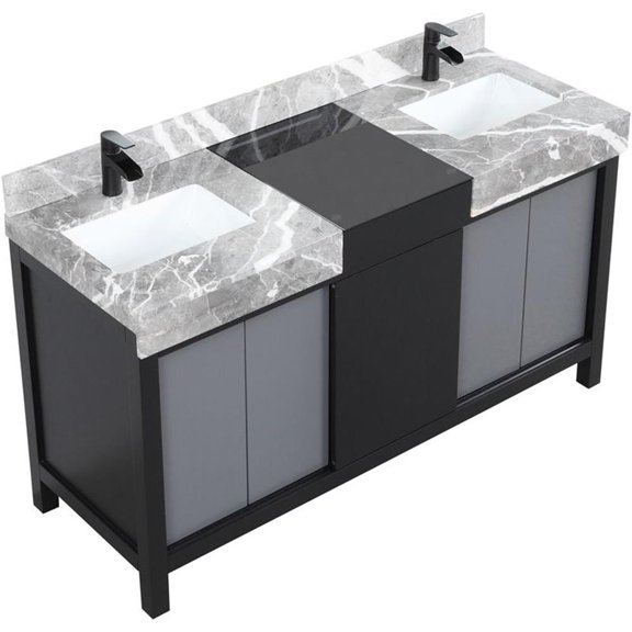 Lexora Home Zilara 60" Double Marble Top Bathroom Vanity with Black Faucet