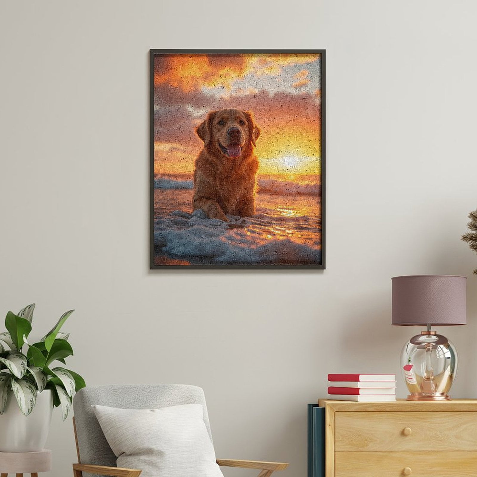 Paint By Numbers Kit for Adults Beginner - DIY Golden Retriever Beach Sunset Canvas Painting Kits for Adults, Frameless Paint By Number for Adults for Home Wall Decor 16x20 Inch