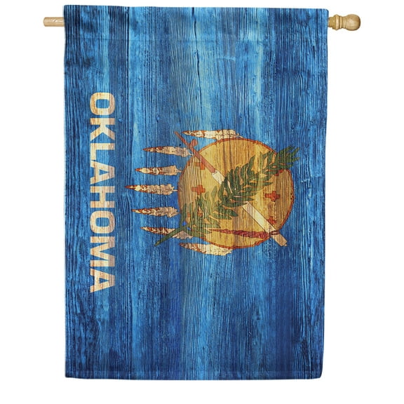 America Forever Oklahoma State Flag 28 x 40 Inch Double Sided Outdoor Yard Decorative USA Vintage Wood State of Oklahoma House Flag, Made in the USA
