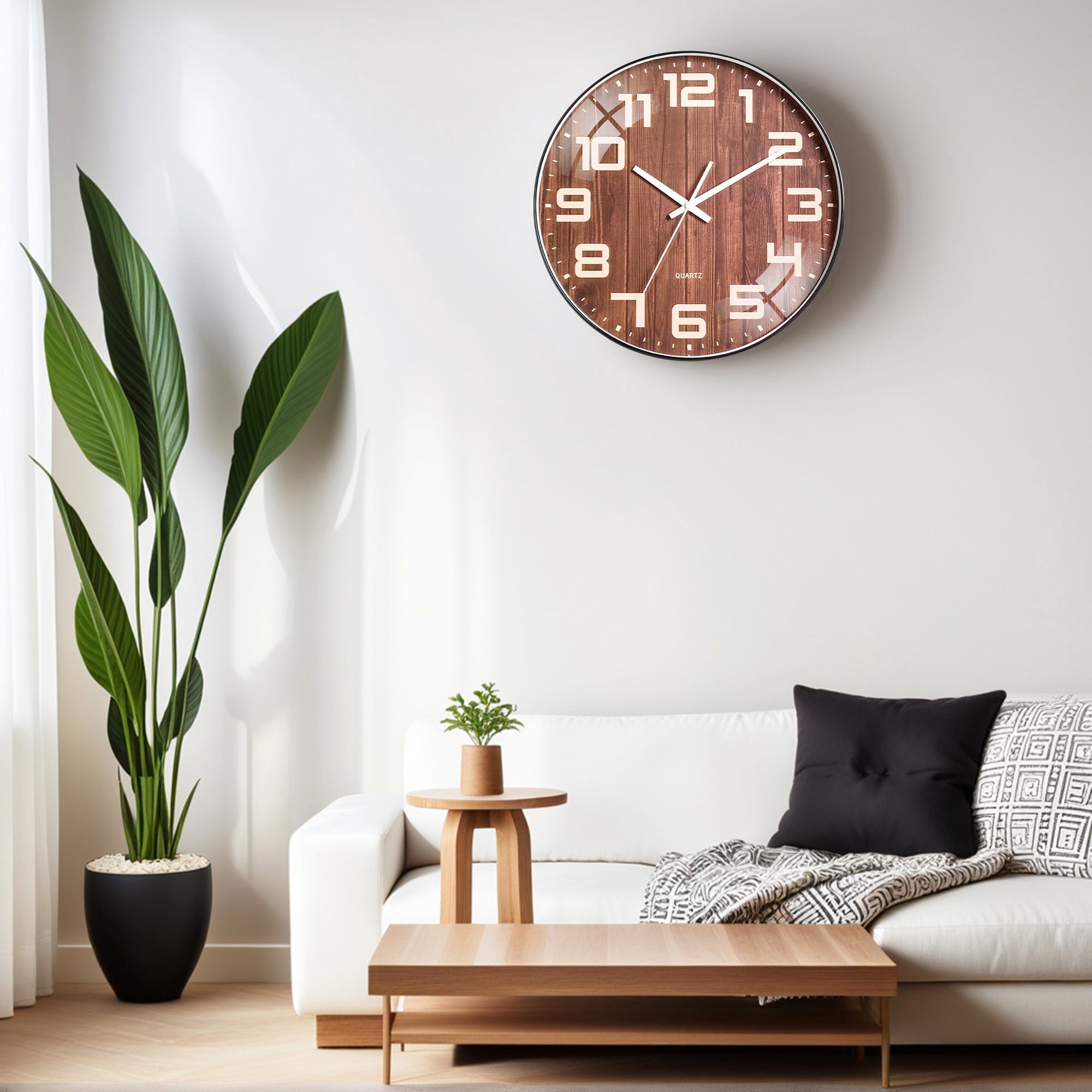 Unique Bargains Silent Non Ticking Battery Operated Wall Clock Black Texture 8 Inch