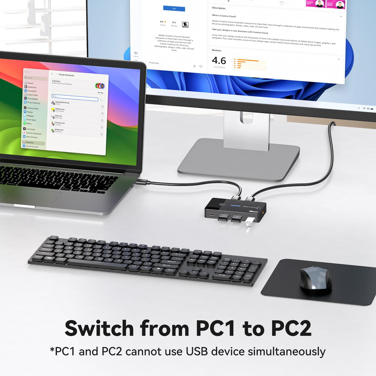 USB3.0 Switcher 2 in 4 Out KVM Switcher Computer Laptop Host Sharing USB3.0 to Type C Device Shared Keyboards Printer
