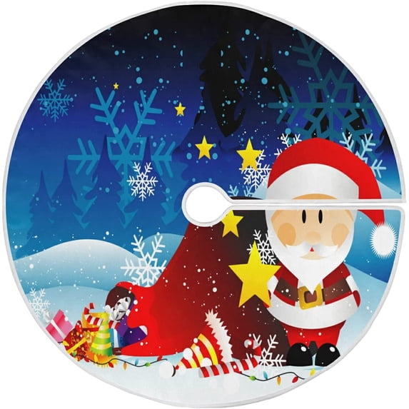 FMSHPON Cute Santa Xmas Christmas Tree Skirt Stand Mat for Holiday Party Decoration Indoor Outdoor 48 inches