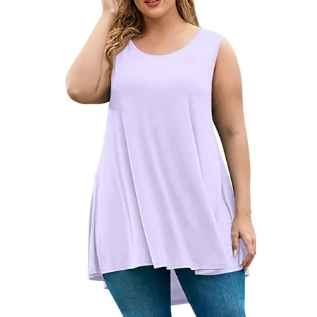 Lace Corset Tops For Women  Plus Size Round Neck Short Sleeve Casual Solid Color Loose Fit Pullover Tank Top Spring Women 2025 Business Casual Outfits Going Tops Tank Tops (XXL  Light Purple) ZMTing