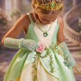 thumbnail image 6 of Green Princess Dress Halloween Costumes, Suit with Crown Wand Necklace Earrings Bracelet and Sleeves, Cosplay Costume for Birthday Party, 6 of 9