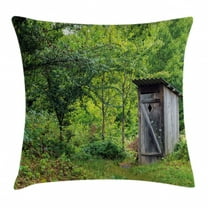 Outhouse Throw Pillow Cushion Cover, Old Ancient Cottage Outhouse in a Spring Mountian Forest Woods Image, Decorative Square Accent Pillow Case, 18 X 18 Inches, Fern Green and Brown, by Ambesonne