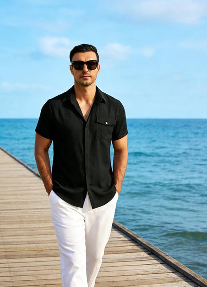 COOFANDY Men's Cool Linen Cotton Short Sleeve Shirt, Casual Button Down Shirt for Beach Summer Wedding Daily