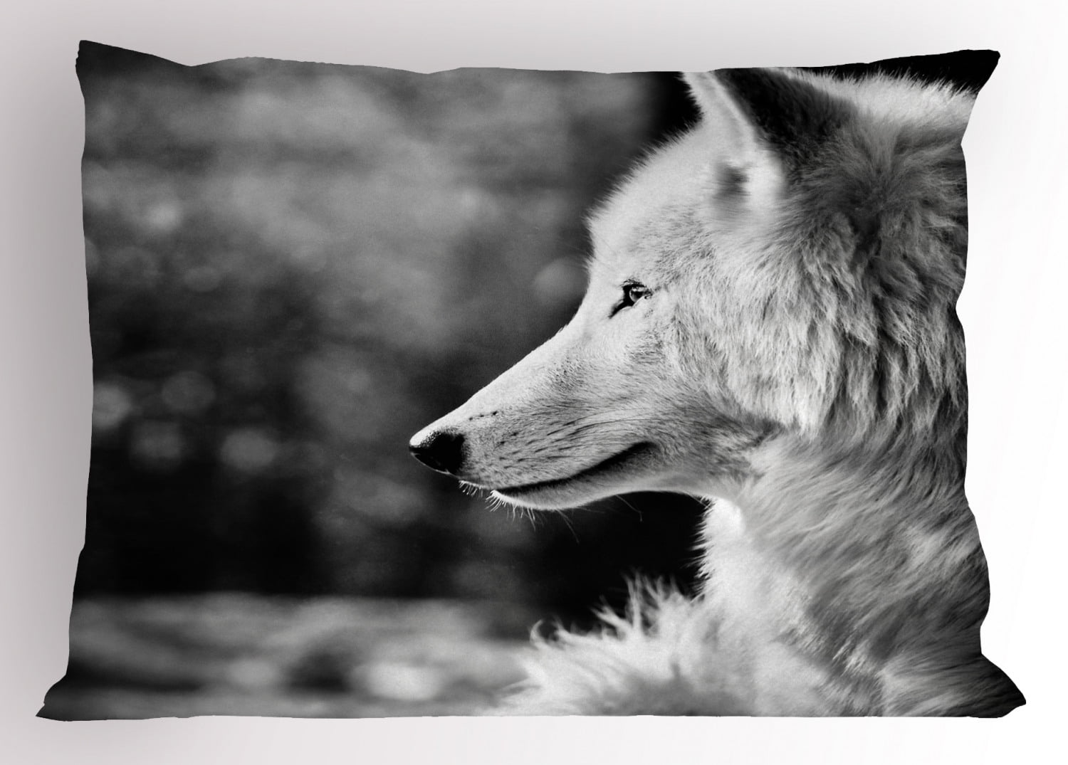 Black and White Pillow Sham Wolf Profile Portrait in the Nature Wildlife Carnivore Animal Print, Decorative Standard King Size Printed Pillowcase, 36 X 20 Inches, Black and White, by Ambesonne