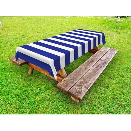 

Striped Outdoor Tablecloth Nautical Marine Style Navy Blue and White Sailor Theme Geometric Pattern Art Print Decorative Washable Fabric Picnic Tablecloth 58 X 120 Inches Purple by Ambesonne