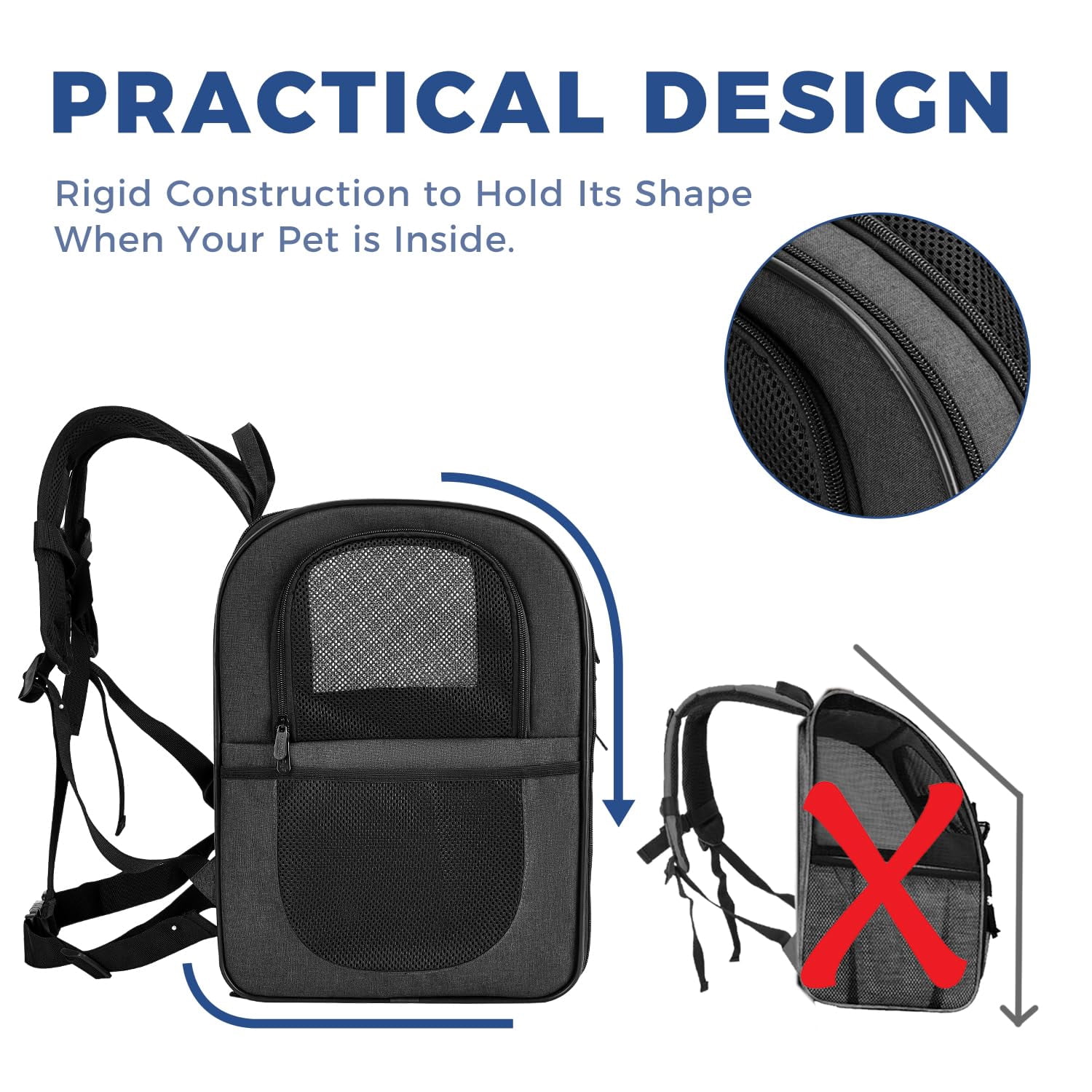 Dog & Cat Carrier Backpack for 4-18lb Pets - Ventilated Safe Design with Padded Back Support, Breathable Mesh Pet Backpack for Hiking, Travel, Outdoor (Black)