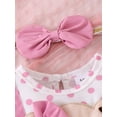 thumbnail image 6 of BemeyourBBs Newborn Baby Girls Summer Clothes Infant Baby Girl Bear Outfits Short Sleeve Bear Embroidery Dot False Two-Piece Romper Bodysuit Playsuit with Headband, 6 of 9
