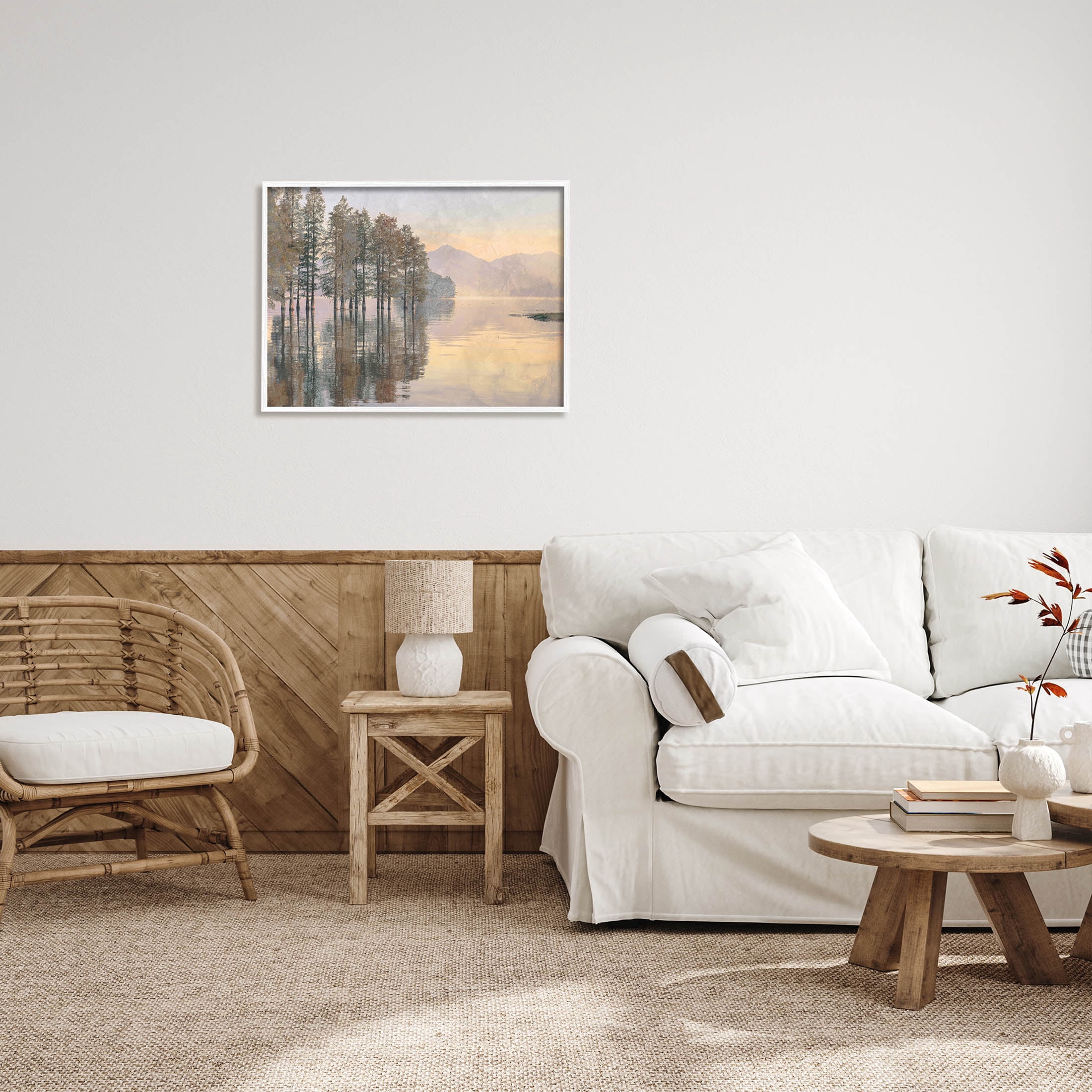 Woodland Lake Reflection Landscape Landscape Graphic Art White Framed Art Print Wall Art