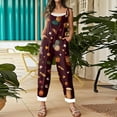 thumbnail image 4 of Women's Christmas Print Suspender Jumpsuit - Casual Loose Retro Cotton Linen One-Piece, Red Size M, 4 of 5