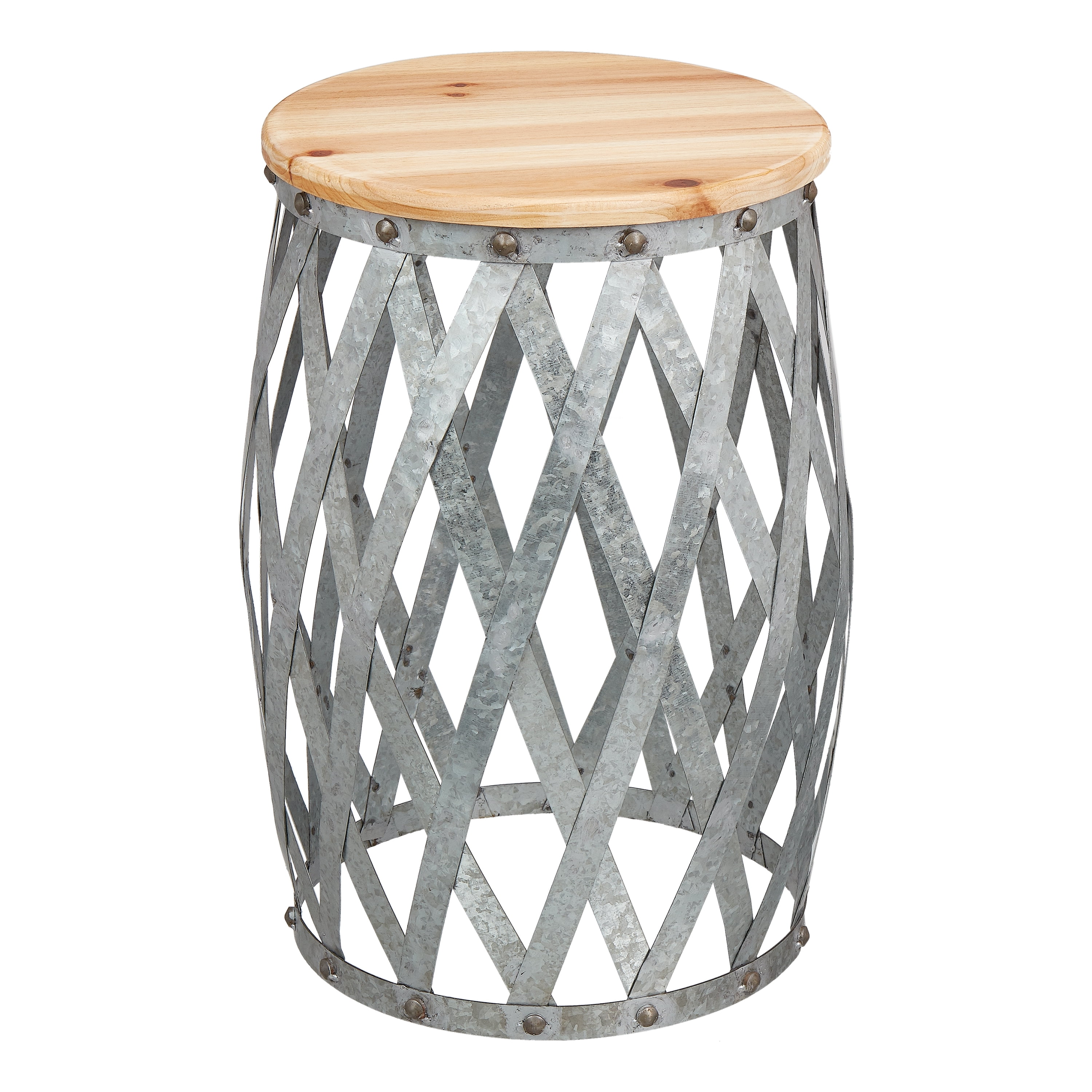 Mainstays Lillesand 18" Silver Metal Garden Stool with Wood Top