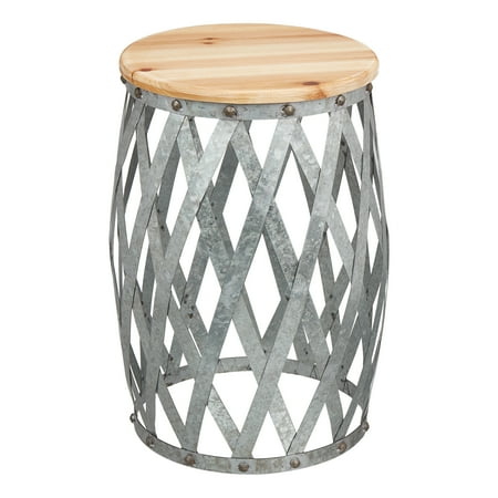 Mainstays Lillesand 18 Silver Metal Garden Stool With Wood Top