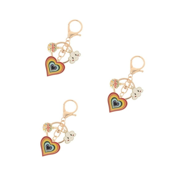 WORGEOUS 3pcs Rainbow Heart Keychain With Clasp Zinc Alloy Keychain Heart Shape Keychain Bag Charm Keychain For Girls Cute Keychain Bag Keychain Accessories