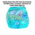 thumbnail image 3 of Squishy Stress Cube with Ocean Sea Creatures and Glitter Stars, 1.2 Inches, Teal Green, for Relaxation Relief, Squeeze Toy, 3 of 3