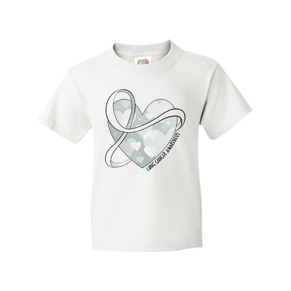 Inktastic Lung Cancer Awareness White Ribbon Around Heart Youth T-Shirt