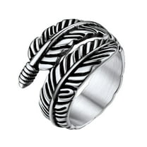 Bestyle Stainless Steel Feather Ring for Women Men, Vintage Angel's Wing Band Rings Statement Jewelry Gifts, Size 13