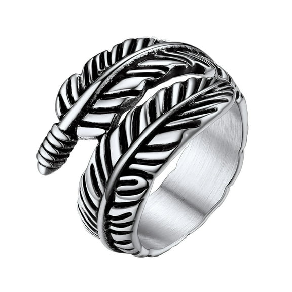 Bestyle Stainless Steel Feather Ring for Women Men, Vintage Angel's Wing Band Rings Statement Jewelry Gifts, Size 13