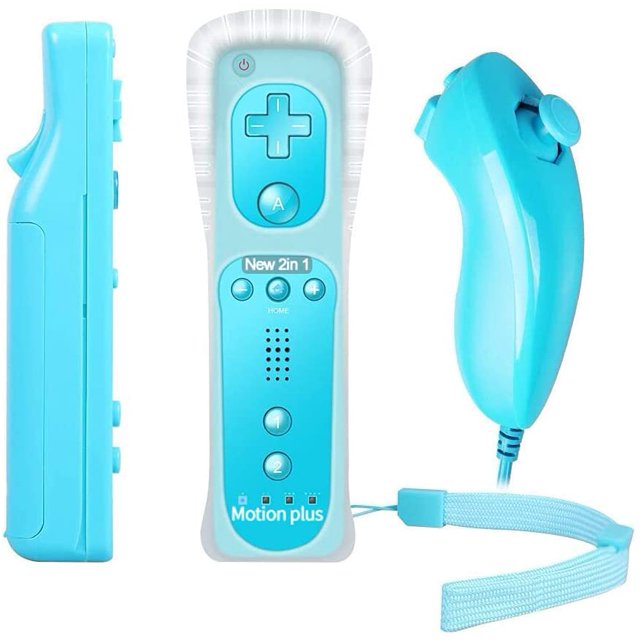 Wii Remote with Wii Motion Plus Inside | Shock Wii Nunchuk Controller | Compatible Nintendo Wii, Wii U(Blue)